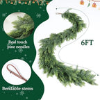 MIZII Christmas Garlands 6FT Thick Artificial Pine Garland Real Touch Green Faux Pines Vine Greenery Garland Christmas Decorations for Xmas Fireplace Mantle Home Decor Indoor Outdoor (Pine 6FT) - Image 2