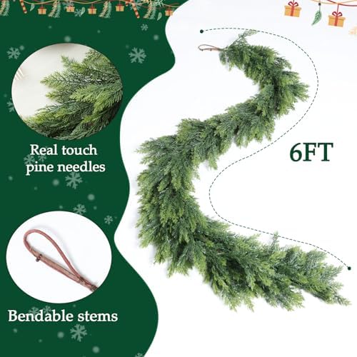 MIZII Christmas Garlands 6 Feet Artificial Pine Garland Real Touch Green Pines Vine Faux Greenery Garland Christmas Decorations for Xmas Fireplace Mantle Home Decor Indoor Outdoor (Thick Pine) - Image 2