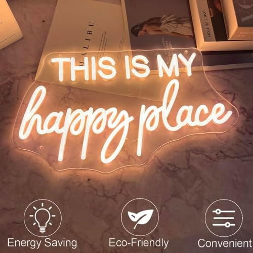 This is My Happy Place Neon Sign Warm White LED Letter Neon Light for Wall Decor Bedroom Home Bar College Dorm Game Room Decor - Image 5