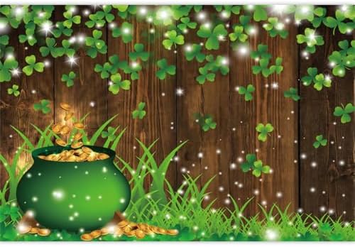 St Patricks Day Backdrop Ireland Green Shamrocks Gold Coins Decorations Background Brown Wooden Board Irish Clover Baby Shower Background Birthday Party Banner Studio Props 7x7ft - Image 2