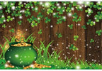 St Patricks Day Backdrop Ireland Green Shamrocks Gold Coins Decorations Background Brown Wooden Board Irish Clover Baby Shower Background Birthday Party Banner Studio Props 15x10ft - Image 2