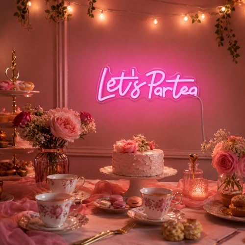 Lets Partea Neon Signs for Wall Decor Light Up Sign Lets Partea Neon Light Sign for Tea Party Decorations Dimmable Tea Led Signs for Bedroom Wall Tea Room Princess Tea Party Decorations Gift - Image 6