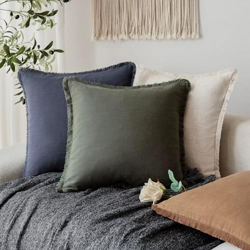 Foindtower Decorative Linen Fringe Throw Pillow Covers 26×26 Dark Green - Image 5