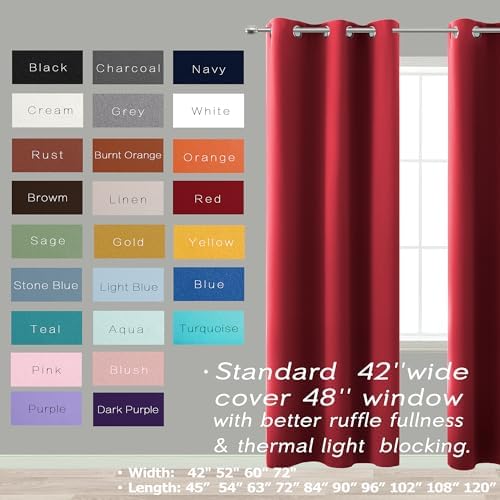 KOUFALL Red Blackout Curtains 72 Inches Long for Living Room,Decorative Home Movie Theater Curtains for Kids Bedroom - Image 2