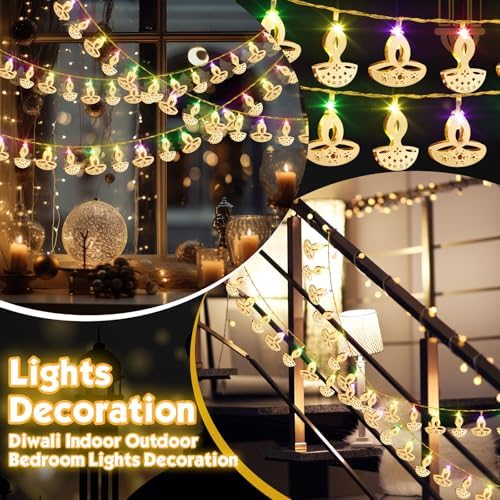 Glooglitter 20 ft 40 LED Diwali Diya String Lights, Colorful, 2 Styles - Image 4