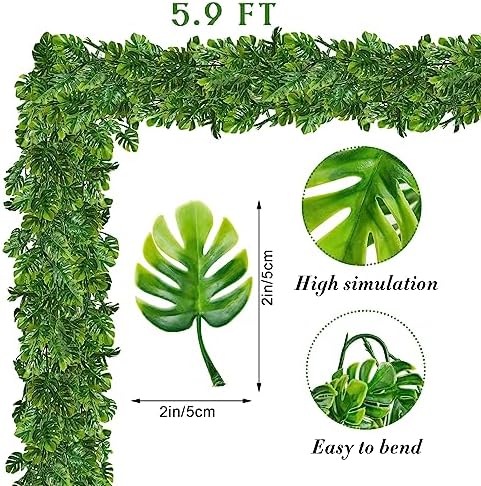 Zeyune 12 Pcs Artificial Monstera Leaf Vines 5.9 ft Fake Hanging Plant Ivy Tropical Palm Leaves Greenery Garland Monstera Faux Vine for Wedding Party Outdoor Decor Garden Porch Jungle Hawaiian Beach - Image 2