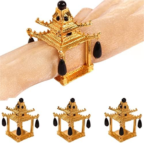 Serviette Rings 1-6 Pcs, Chinese Classical Pagoda-Shaped Napkin Ring, Luxury Dining Table Napkin Buckle, Party Tableware Decoration (Color : Gold), 5*7cm*4 by Unknown