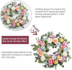 Spring Wreaths for Front Door,Summer Wreath with Peony Rose and Dahlia Flowers,24 Inch Floral Door Wreath for All Seasons Outside Outdoor Indoor Wall Wedding Holiday Home Decor - Image 6