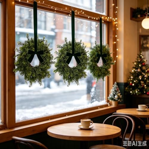 6 PCS Mini Real Touch Christmas Wreaths for Kitchen Cabinets Artificial Norfolk Lifelike Cedar Wreaths with Bow for Christmas Window Door Fireplace Chairs Wall Staircase Indoor Outdoor Home Decor - Image 4