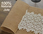 Natural Jute Placemats Set of 6 with Floral Lace, Burlap Table Mats - Image 3