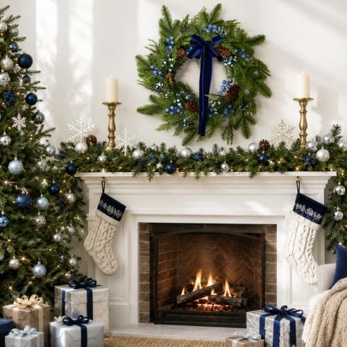 Fayoo 20 Inch Blue Berry Pine Winter Wreath Christmas Front Door Decor - Image 4