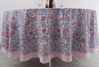 Ridhi Hand Block Print Round Tablecloth Flamingo Pink 132 Inch 100% Cotton - Image 2