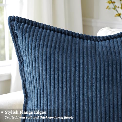decorUhome Fall Corduroy Navy Blue Throw Pillow Covers 26x26 Set of 2 - Image 2