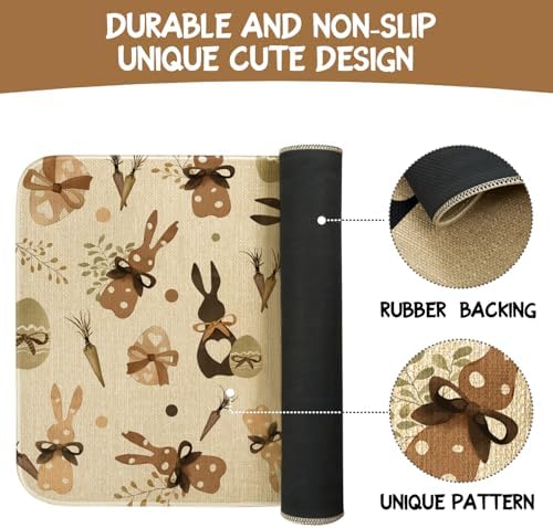 Easter Kitchen Rugs and Mats Set of 2,Spring Golden Garden Bunny Eggs Kitchen Mat,Easter Rabbit Non Slip Washable Kitchen Floor Sink Mats Decorations for Home Kitchen 18"x48"+18"x30" - Image 7
