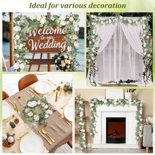 Aneco 4‑Pack 6 Ft White Artificial Eucalyptus Rose Garland Vine - Image 7