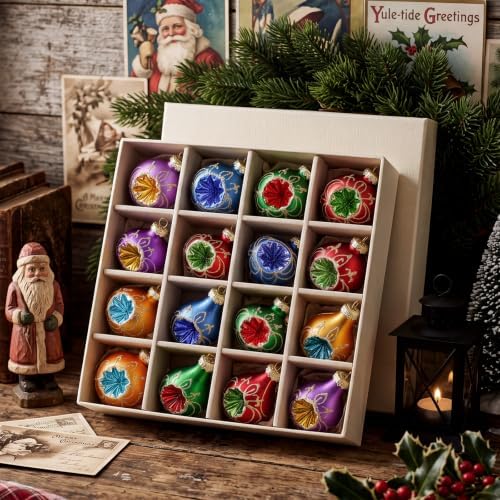 16 Pcs Vintage Glass Christmas Ornament Reflector Decor, Retro - Image 5