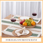 6 Sets Green Kitchen Decor,Table Setting Decor with Round Woven,Rectangular Boho,Wooden Bead Napkin Rings,Cloth Napkins,Table Runner & Storage Basket,Natural Burlap Cotton for Kitchen Dining Table - Image 5