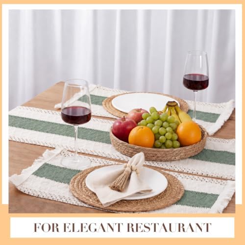 6 Sets Green Kitchen Decor,Table Setting Decor with Round Woven,Rectangular Boho,Wooden Bead Napkin Rings,Cloth Napkins,Table Runner & Storage Basket,Natural Burlap Cotton for Kitchen Dining Table - Image 5