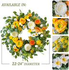 Spring Wreaths for Front Door Outside 24 Inch Yellow & White Spring Summer Wreath with Peony Rose Ranunculus Daffodil & Greenery, Indoor Outdoor Vibrant Hanging Season Decor for Wall Porch - Image 3