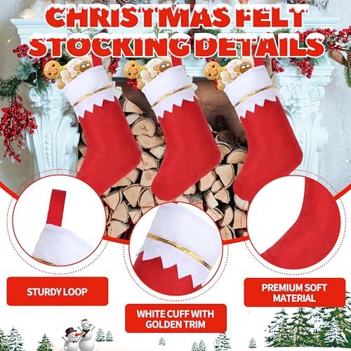 24Pcs 17" Felt Christmas Stocking Bulk, Red Christmas Socks Bulk with White Cuff Golden Trim, Christmas Hanging Ornaments Xmas Decoration for Mantel Door Window Holiday Home Décor - Image 3