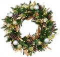 Hykolity 28 Inch Pre-Lit Botanical Christmas Wreath, Battery Operated Lighted Wreath with 50 Warm White LEDs, Timer, Gold Silver Ornaments, Pinecones and Decorative Leaves for Front Door by hykolity