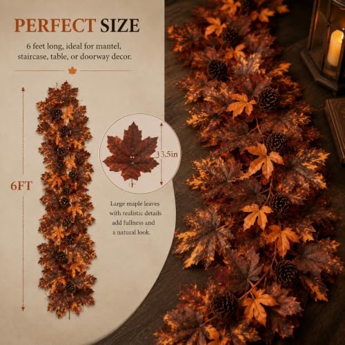 2 Pcs 6 ft Fall Mantle Garland Neutral Halloween Autumn Home Decor - Image 2