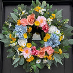 26" Artificial Spring Wreath for Front Door - Large Silk Hydrangea Daisy Rose Mixed Floral Wreath - Farmhouse Porch Wall Decor, Easter Mother's Day Decoration (Multicolor) by OCSOSO