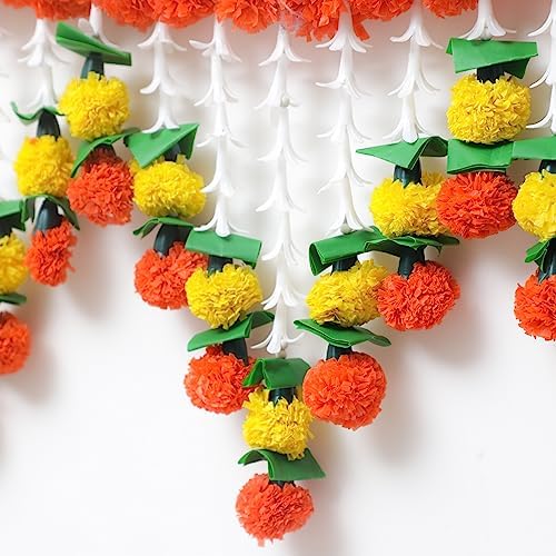 5 Ft Marigold Lily Thoran | Door Hanging Toran | Indian Thorans | Artificial Flower Garland Pooja Mandir, Door, Diwali Decoration Toran | Indian Housewarming Décor | Bandhanwar (Pack of 1) - Image 4