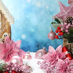 Realspring 72 Pieces Christmas Tree Ornament Set Xmas Assorted Decorations Bulk Glitter Poinsettia Berry Picks Topper Star Sequin Tree Skirts for Home Wreaths Holiday Party Favors (Pink) - Image 3