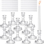 Suclain 24 Pcs Glass Candle Holder Set 12 Candlestick White Candles,Clear by Suclain