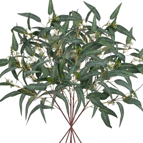 Faux Eucalyptus Stems Willow Eucalyptus Leaves 34” Long Fake Salix Leaves 6 Pcs Artificial Greenery Stems for DIY Bouquet Arrangements Centerpieces Shower Decorations-Artificial Eucalyptus Stems-Green by DILATATA