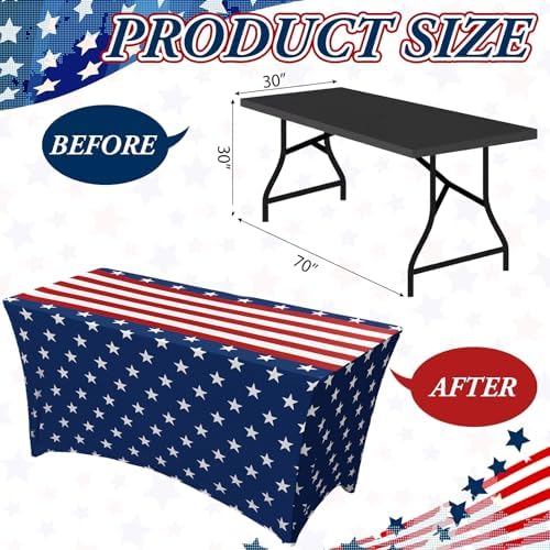 Frienda 2 Pcs Veterans Day Tablecloth 6ft Patriotic Stretch Table Covers - Image 3