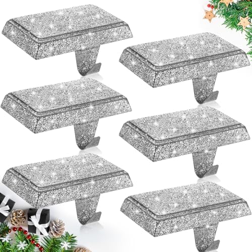 Huwena 6 Pcs Metal Christmas Stocking Holders Shiny, Silver by Huwena