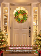 Minetom 24Inch Pre-Lit Christmas Wreath 24Inch, Christmas Door Decorations Wreath with 50LED Warm Lights - Image 3