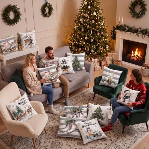Frienda 12 Pcs Winter Pillow Covers Christmas Throw Pillow Case 18 x 18'' - Image 2