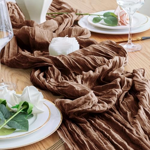 Cheesecloth Table Runner 10FT 12Pcs Brown Boho Gauze Rustic Sheer Runners - Image 6