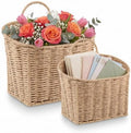 84ECO Set of 2 Woven Paper Rope Hanging Baskets for Organizing, Front Door, Mail, Flowers by 84ECO