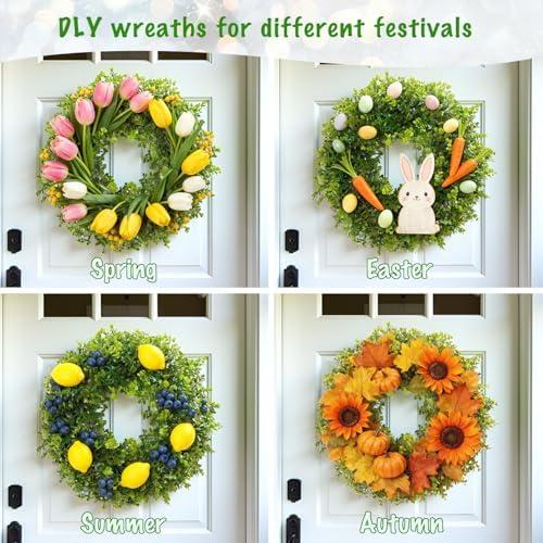 Hiptree 22 Inch Boxwood Wreath for Front Door,Greenery All Year Round - Image 4