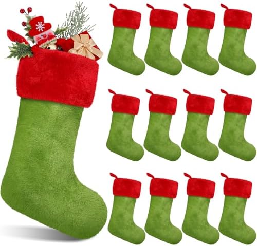 Shinymoon 12 Pcs Christmas Stocking 18 Inch Large Xmas Stocking Ornaments Bulk Faux Fur Fireplace Tree Decor for Party by Shinymoon