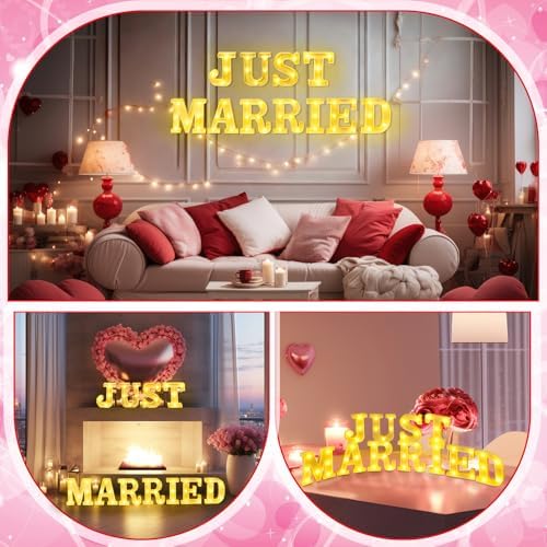 Aurelema 11 Pcs Just Married Wedding Decorations LED Letter Lights Sign - Image 6