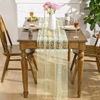 Artoid Mode 6PCS Sage Green Gold Gauze Table Runner 120 Inch 10FT, Glitter Metallic Foil Sheer Dining Wedding Anniversary Holiday Birthday Table Decor for Home Party - Image 3