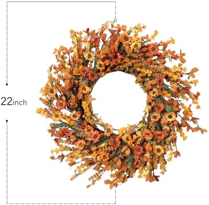 20 Inch Fall Wreath with Green Leaves and Yellow Daisies - Artificial Grains Flower Wreath for Front Door, Farmhouse Decor Indoor & Outdoor Wedding Wall Home Decor - Image 3