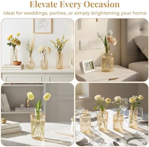 12 Pack Bud Vase in Bulk - BEAHOT Gold Flower Vases for Wedding Decorations, Glass Vase for Table Decorations, Small Vase for Home, Mother's Day, Centerpieces, Party, Office (Gold) - Image 4