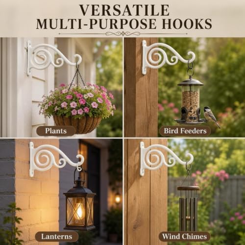 2 Pcs Hanging Plant Brackets 11.25'', Heavy Duty White Cast Iron Wall Hooks - Image 6