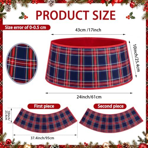 24'' Christmas Tree Collar Navy Blue Tartan Plaid Velvet Christmas Decor - Image 2