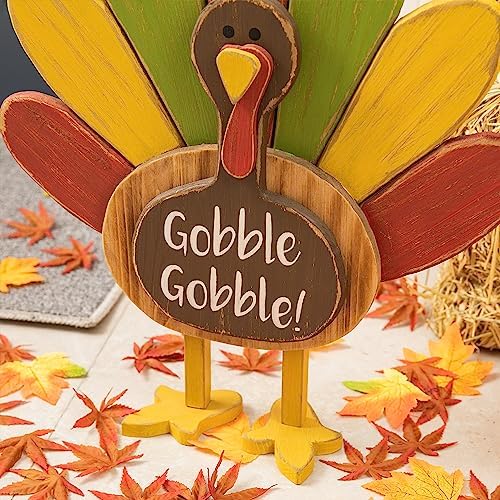 Glitzhome 24" H Thanksgiving Wooden Turkey Porch Decoration, Decorative Turkey Figurine Standing Decor for Indoor Outdoor Thanksgiving Fall Harvest Decoration - Image 7