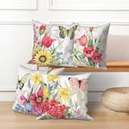 4 Pcs/Set Floral Pillow Covers Pink Yellow Flowers Green Leaves Butterflies Plants Geometric Vintage Throw Pillow Covers for Outdoor Home Couch Sofa Bedroom Farmhouse, 26"x26" - Image 5