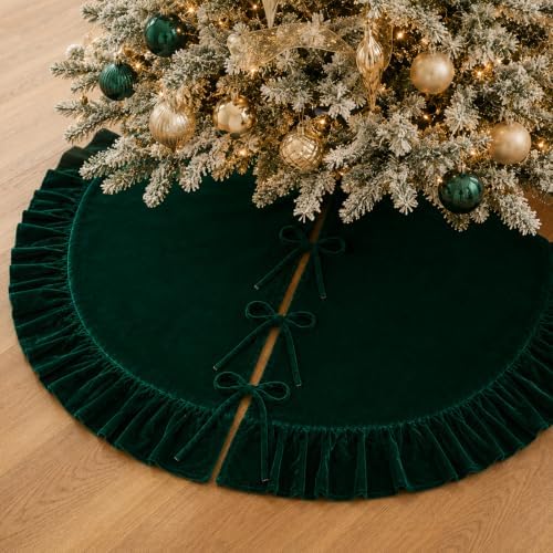 60 Inch Large Christmas Tree Skirt, Dark Green Velvet with Ruffled Edge for Big Trees Decorations for Home Party Festival - Image 2
