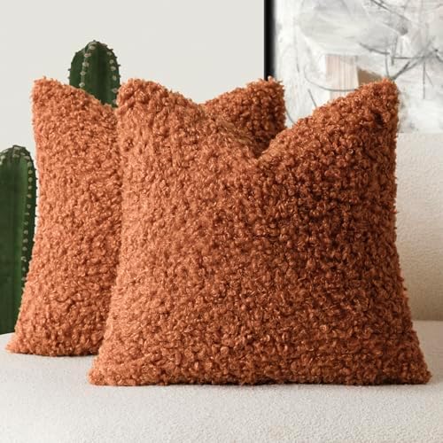 Foindtower Decorative Fuzzy Faux Fur Throw Pillow Covers 26x26 Burnt Orange by Foindtower