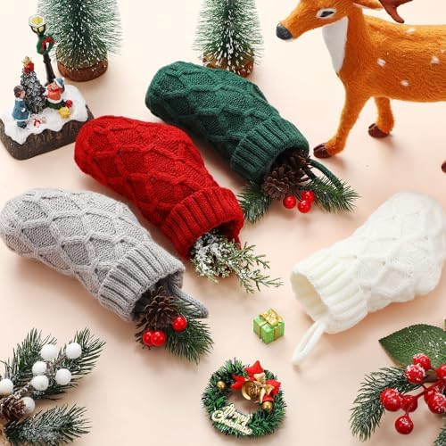 Geyoga 24 Pieces Mini Christmas Knit Stockings 6 Inch Cable Knitted Stockings Bulk Xmas Hanging Ornament Decoration for Christmas Tree Fireplace Holiday Party Favor(Red, Green, White, Grey) - Image 4